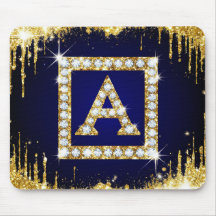 Guldmonogram Initial A Med Blått Glitter