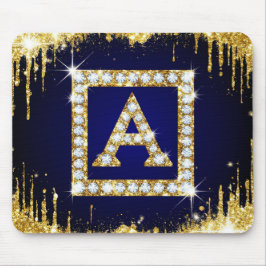 Guldmonogram Initial A Med Blått Glitter Musmatta