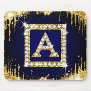 Guldmonogram Initial A Med Blått Glitter Musmatta