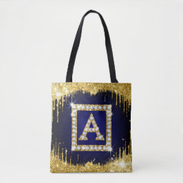 Guldmonogram Initial A Med Blått Glitter Tygkasse