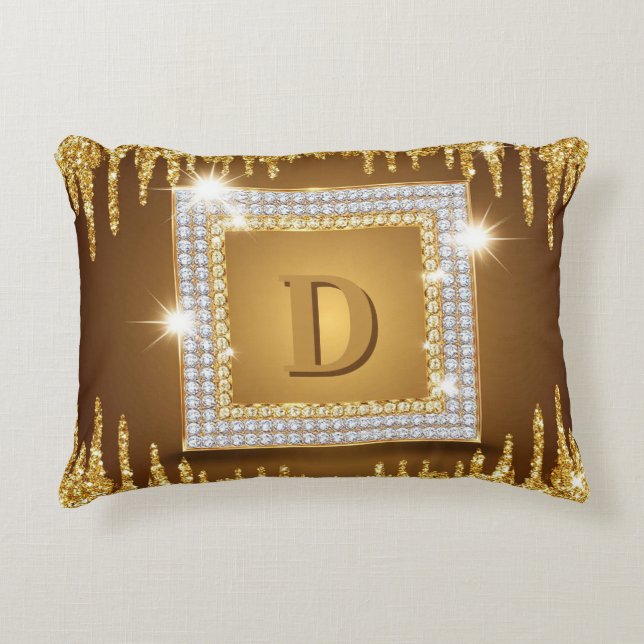 ✨ Guldmonogram Initial Anpassad Namndesign ✨ Prydnadskudde (Framsidan)