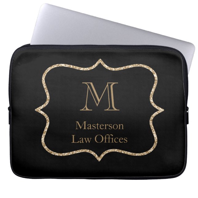 Guldmonogram Initial Namn Svart Guld Professionell Laptop Fodral (Framsidan)