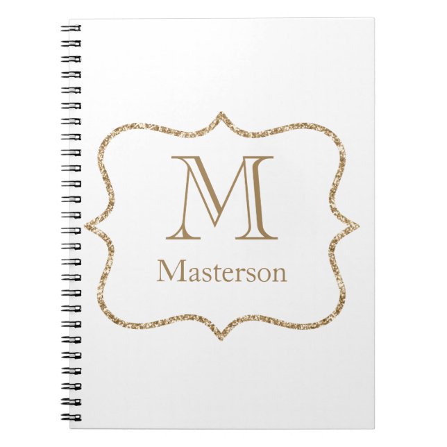 Guldmonogram Initialt Namn Vitt Guld Trendigt Anteckningsbok (Framsidan)