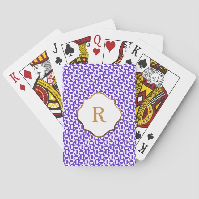 Guldmonogram Lila Vit Diagonal Retro Mönster Casinokort (Baksidan)