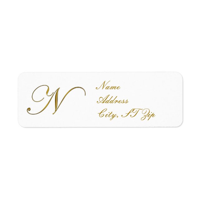Guldmonogram N Adressetiketter Returadress Etikett (Framsidan)