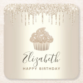 Guldmonogram namnet cupcake glitterdroppar script underlägg papper kvadrat
