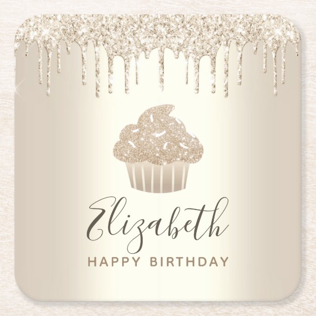Guldmonogram namnet cupcake glitterdroppar script underlägg papper kvadrat (Framsidan)