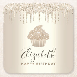 Guldmonogram namnet cupcake glitterdroppar skrift underlägg papper kvadrat