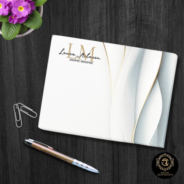 Guldmonogram Namnskrift Proffs Post-it Block (Gold Monogram Script Name Professional Post-it Notes)