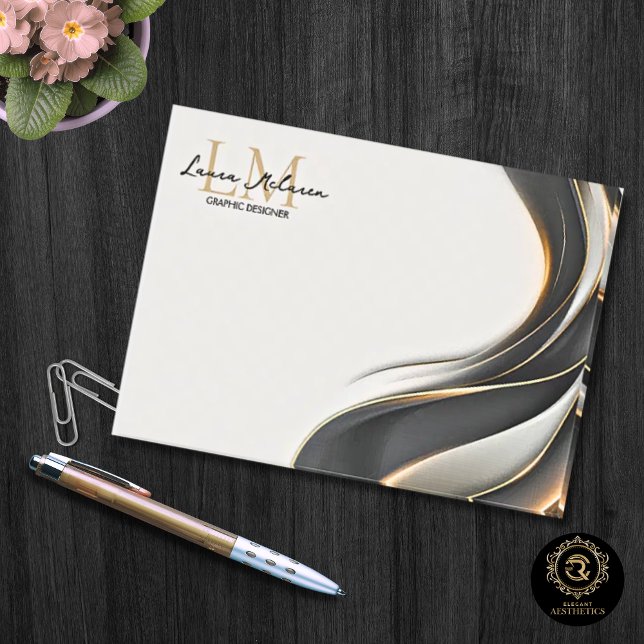 Guldmonogram Namnskrift Proffsversion Post-it Block (Gold Monogram Script Name Professional Post-it Notes)