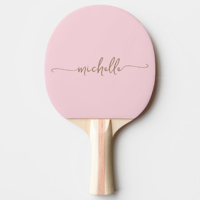 Guldmonogram Namnteckning Skrift Rosablå Rosa Pingisracket (Framsidan)