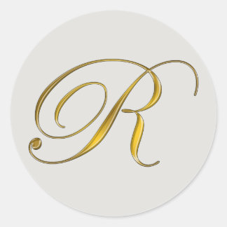 Guldmonogram R Kuvert Sigill Sticker Runt Klistermärke