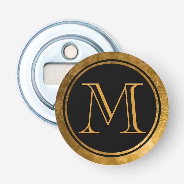 Guldmonogram Svart Elegans Flasköppnare (Framsidan)