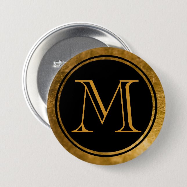 Guldmonogram Svart Elegans Knapp (Framsida & baksida)