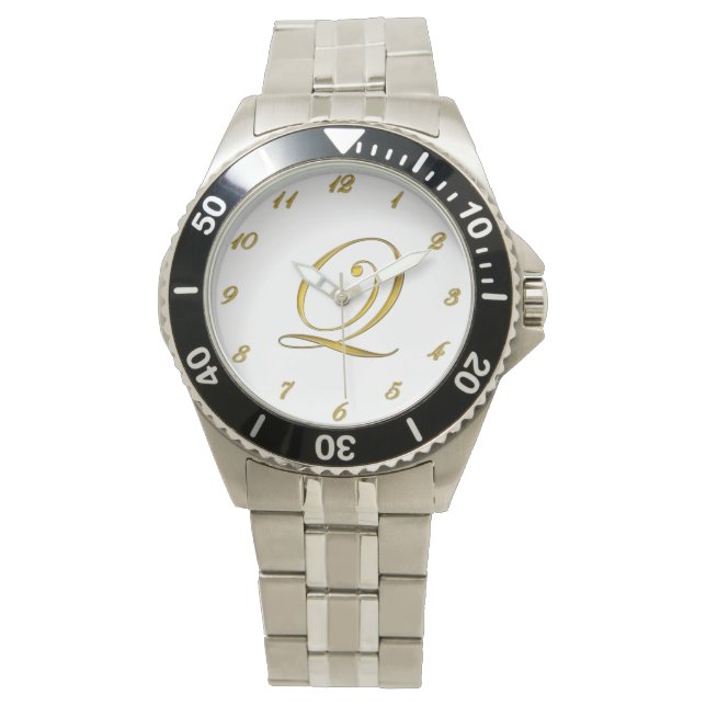 Guldmonogram Ur med initial Q och guldnummer Armbandsur (Framsida)