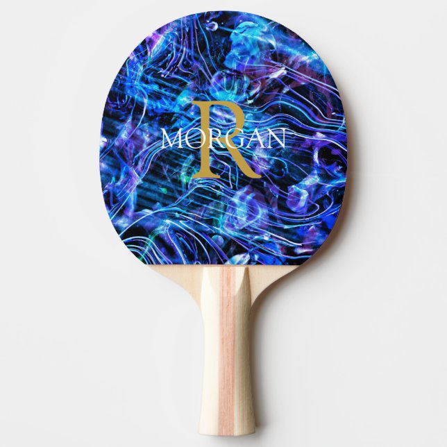 Guldmonogram & Vit Namn Kristall Abstrakt Design Pingisracket (Framsidan)