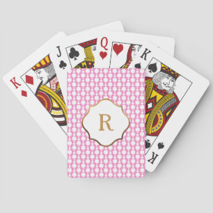 Guldmonogram Vita Cirklar på Rosa Retro Mönster Casinokort