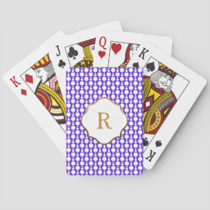 Guldmonogram Vita Cirklar Retro Mönster, Lila Casinokort