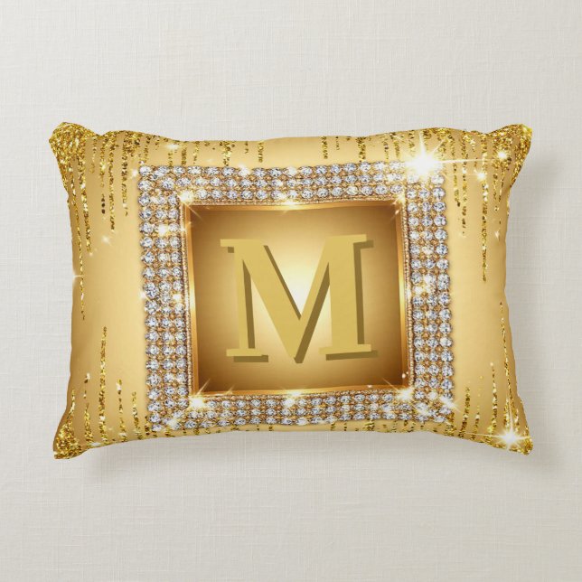 ✨ Guldmonogramram Anpassad Namndesign ✨ Prydnadskudde (Framsidan)