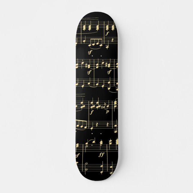 Guldmusik på svart mini skateboard bräda 18,5 cm (Framsida)