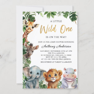 Guldne Vilda Ett Safari Djur Pojke Baby Shower Inbjudningar