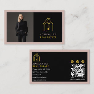 Guldnyckel Foto Fastighetsmäklare QR-kod Rosa Visitkort