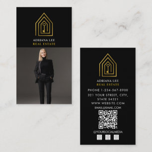 Guldnyckel Foto Fastighetsmäklare QR-kod Svart Visitkort