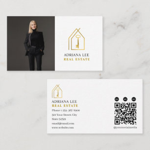 Guldnyckel Foto Fastighetsmäklare QR-kod Vit Visitkort