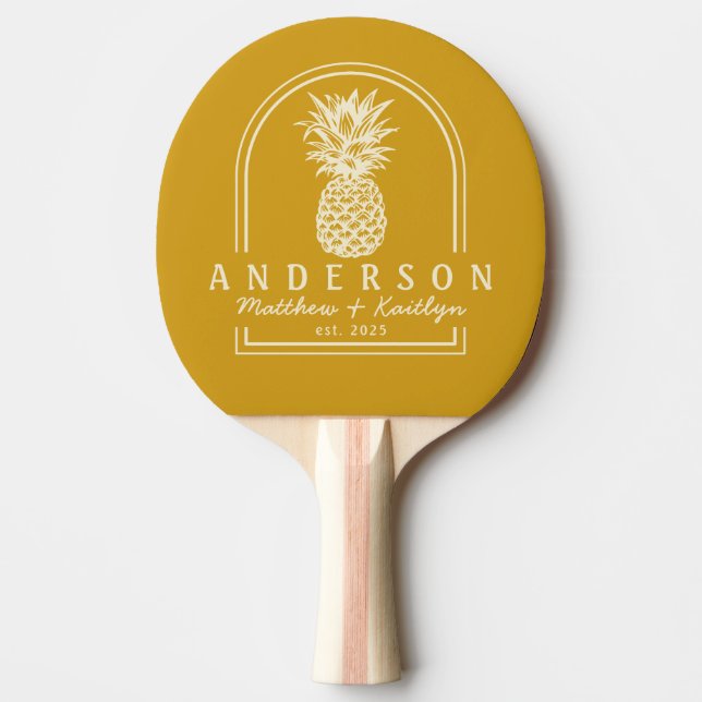 Guldockra Ananas Bröllopsbåge & Namn Pingisracket (Framsidan)