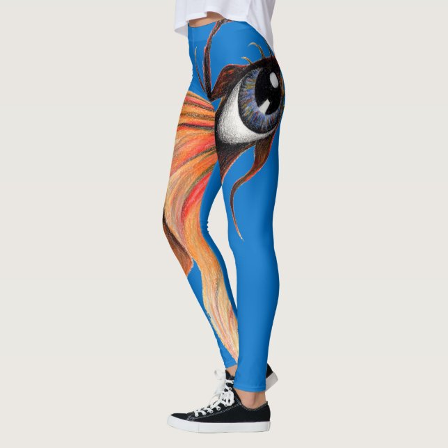 Guldöga Surreal Guld fisk Fantasi Originalkonst Leggings (Vänster)