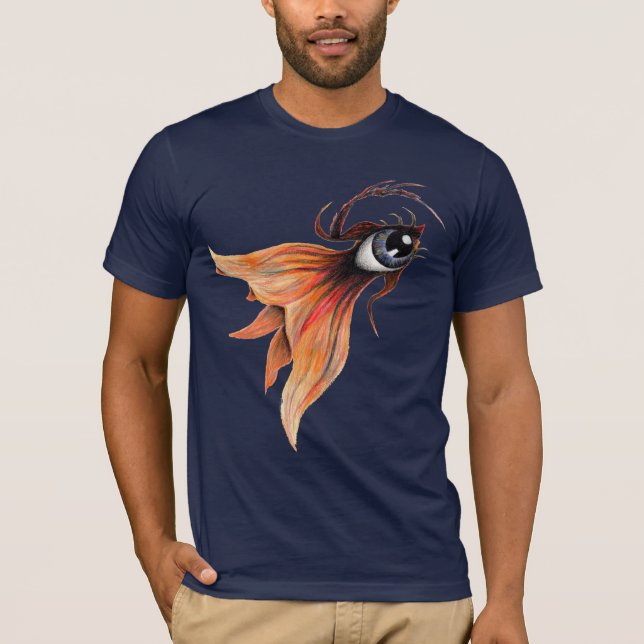 Guldöga Surreal Guld fisk Fantasi Originalkonst T Shirt (Framsida)