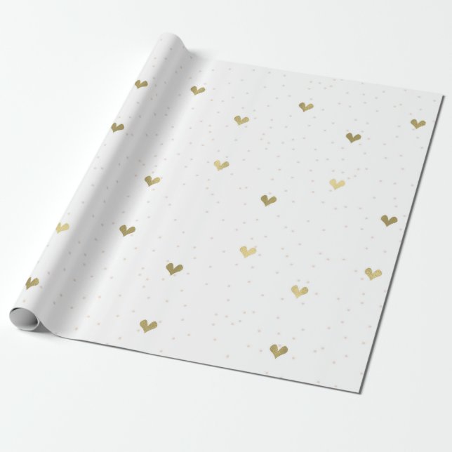 Guldoljefält Hearts Dots Wrapping Papper Presentpapper (Utrullad)