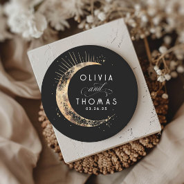 Guldoljestarr Mystical Celestial Bröllop Runt Klistermärke