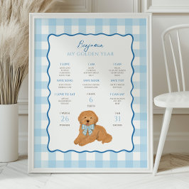 Guldoodle Valp Hund 1-års Födelsedagsjubileum Poster