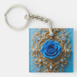 Guldornament med blå ros och pärlor