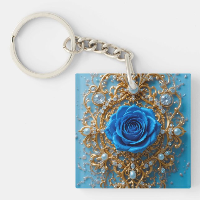 Guldornament med blå ros och pärlor (Framsidan)