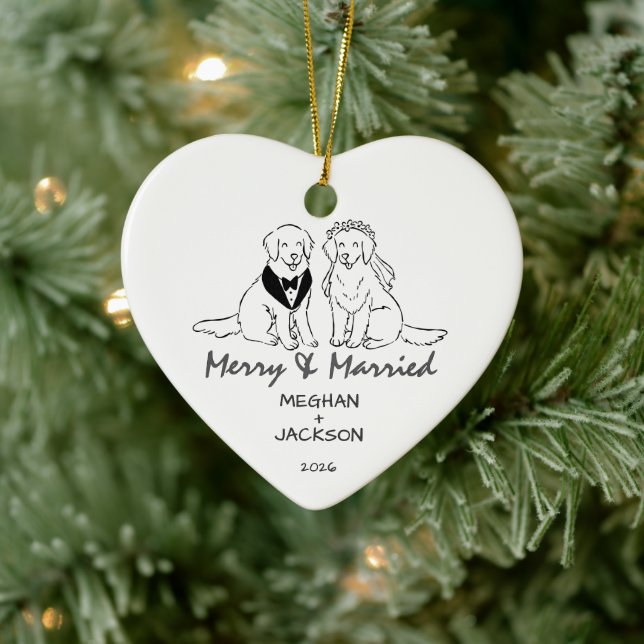 Guldpäls Retriever Bröllaksprydnad Julgransprydnad Keramik (Träd)