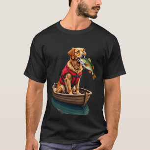 Guldpäls Retriever Fiskeäventyr - Röd Väst Båt T Shirt