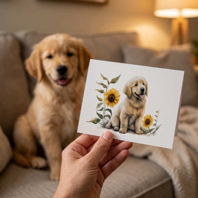 Guldpäls Retriever Valp Älskare Solros Tack Kort (Note Card with Adorable Lab Puppy)
