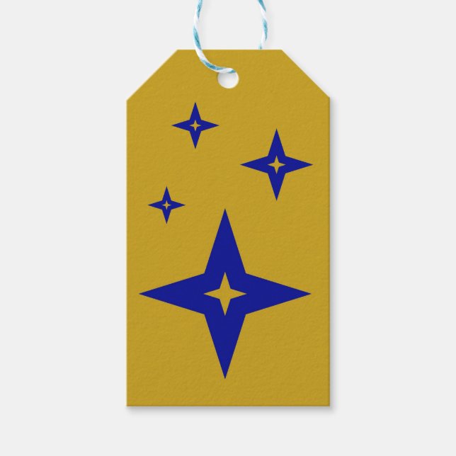 Guldpappersetiketter med blå stjärnor presentetikett (Framsidan)