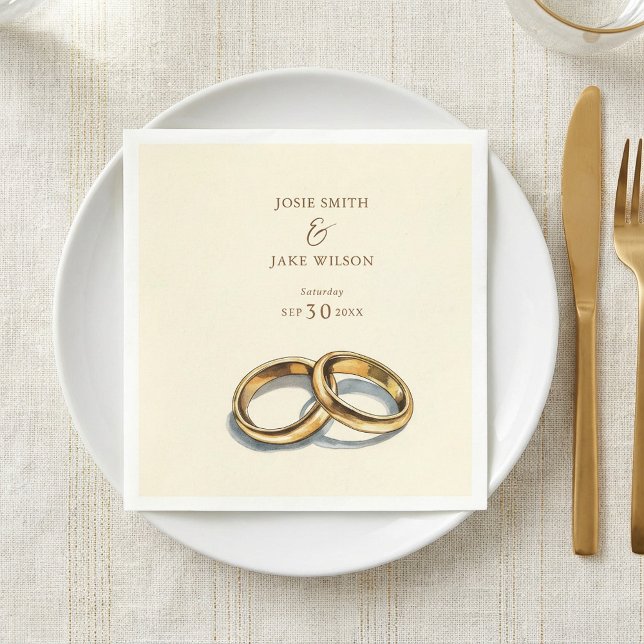 Guldpappersservetter med vigselringar pappersservett (Gold wedding rings Paper Napkin.)