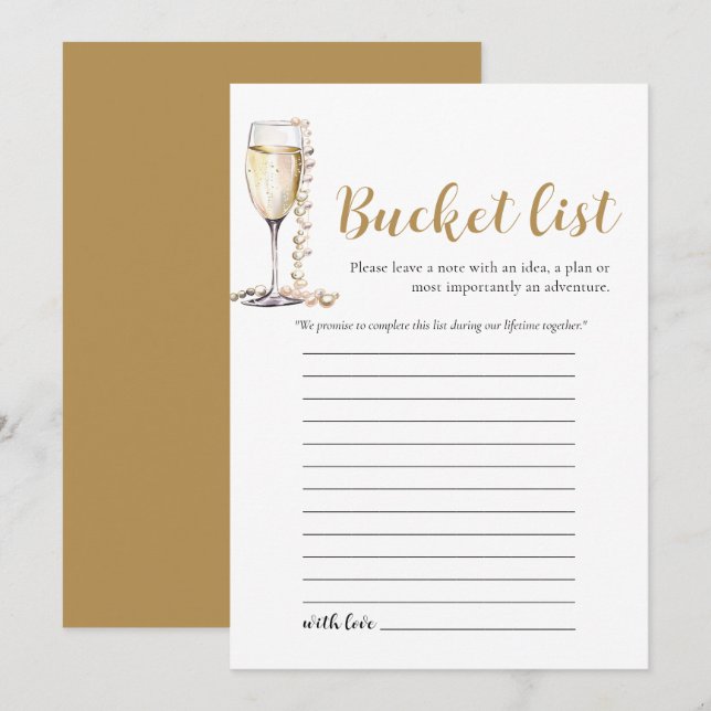 Guldpärlor och Prosecco Bröllops Bucket List Spel Inbjudningar (Fram/baksida)