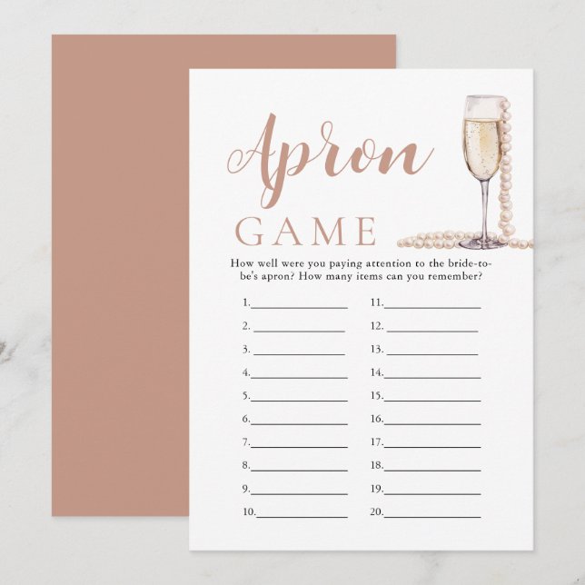 Guldpärlor och Prosecco Bröllopsdusch Förkläde spe Inbjudningar (Fram/baksida)