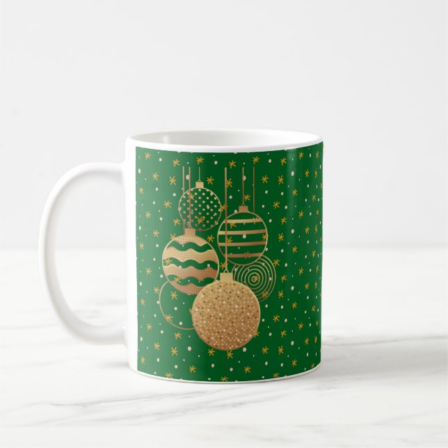 Guldpärlor och stjärnor på grön bakgrund kaffemugg (Vänster)