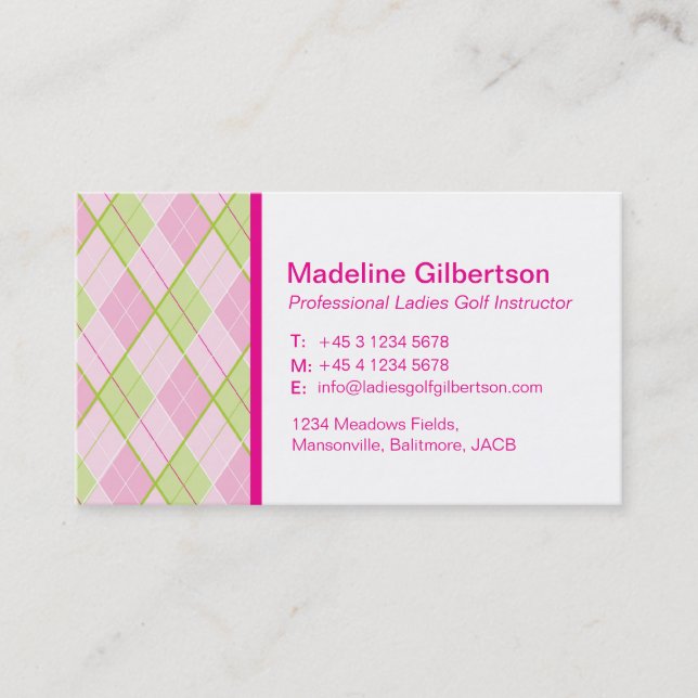 Guldpattade golfaffärskort i dam visitkort (Framsida)