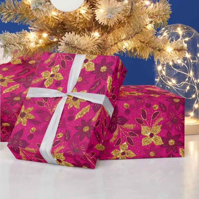 Guldpink julstjärna blommor presentpapper (Helgdagar)