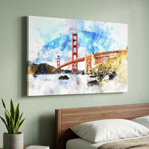 Guldportbron akvarell i San Francisco Canvastryck