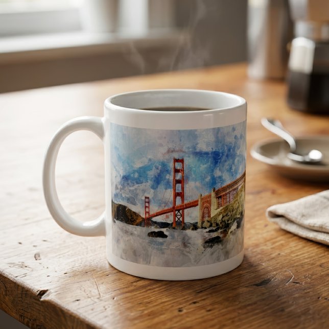 Guldportbron akvarell i San Francisco Kaffemugg (Golden Gate Bridge watercolor in San Francisco. Coffee Mug)