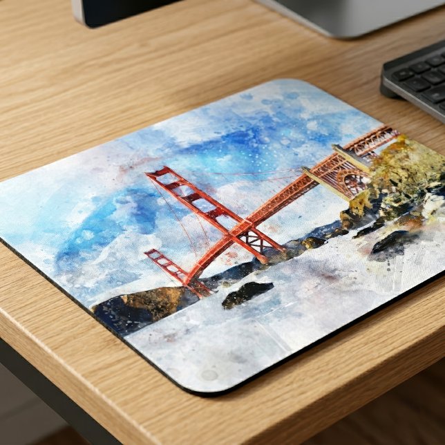 Guldportbron akvarell i San Francisco Musmatta (Golden Gate Bridge watercolor in San Francisco. Mouse Pad)
