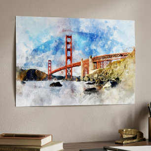 Guldportbron akvarell i San Francisco Poster